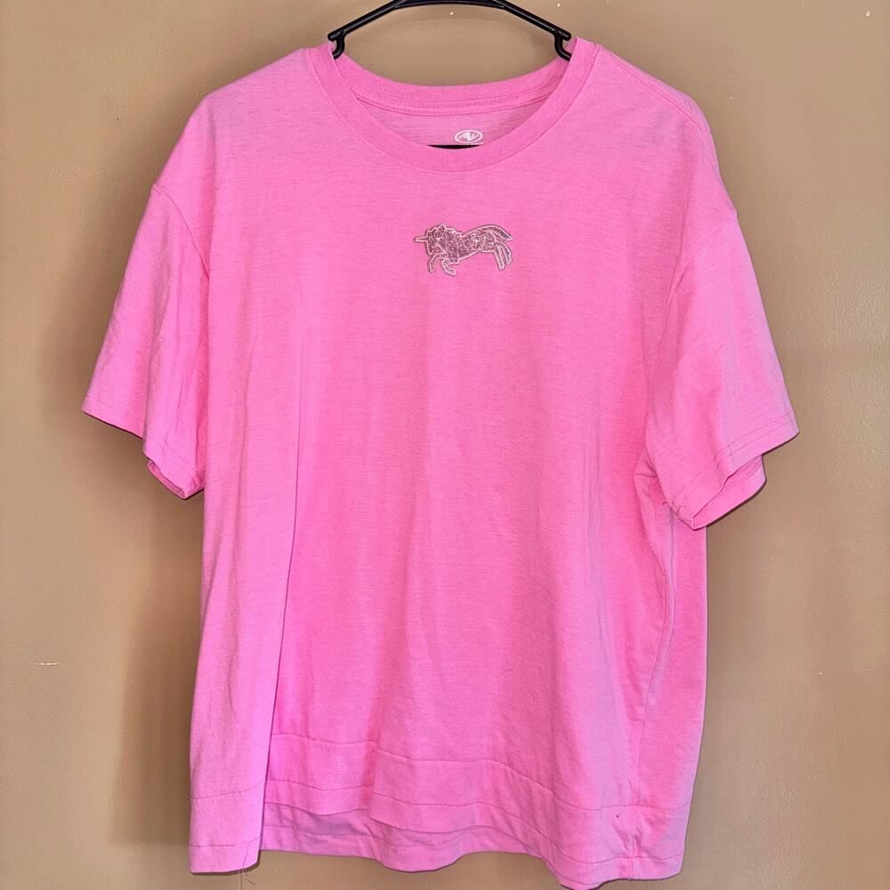 Skechers Women's Short Sleeve Pink Sequin Unicorn Tee T-Shirt - Size Large